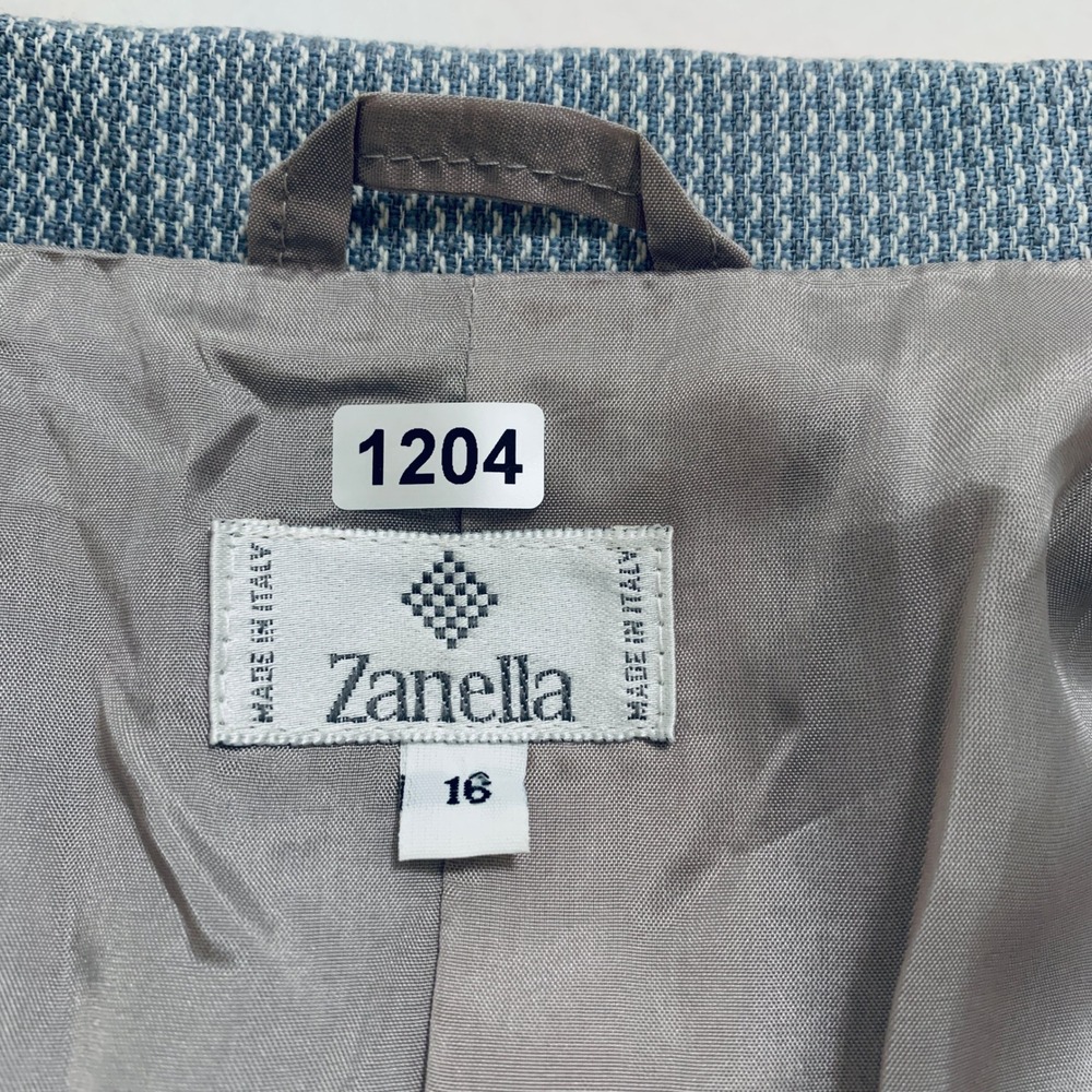 Zanella Blazer Jacket‎ Women's Size 16 Blue Green Geometric Print Made in Italy - Picture 3 of 12